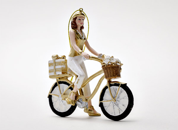Елочная игрушка Девушка на велосипеде с подарком