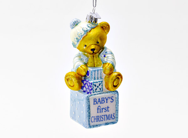 Елочная игрушка Медвежонок-малыш в голубой курточке