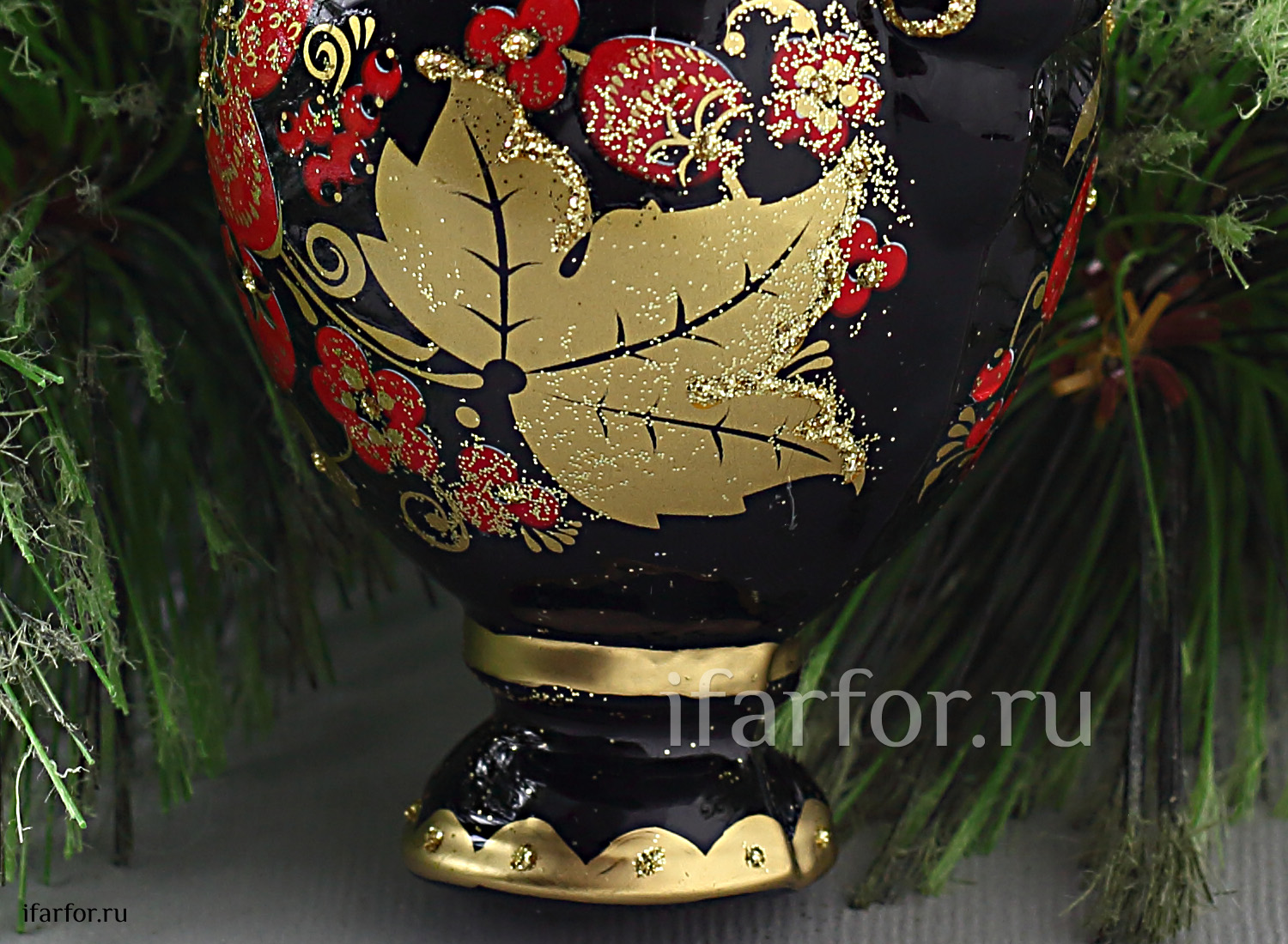 Елочная игрушка Ариэль Самовар Хохломские узоры black