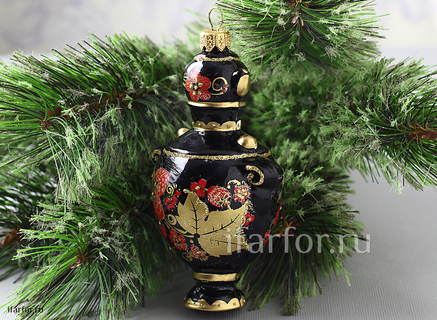 Елочная игрушка Ариэль Самовар Хохломские узоры black