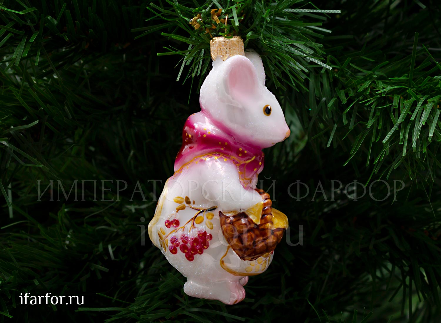 Елочная игрушка Ариэль Мышь в фартуке  Зимняя ягода