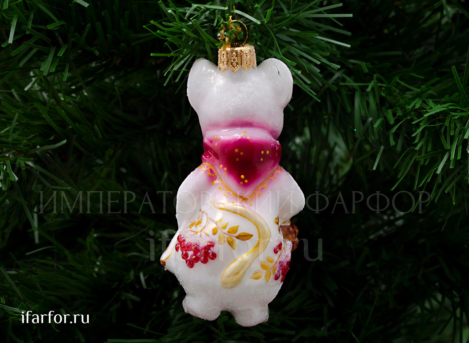 Елочная игрушка Ариэль Мышь в фартуке  Зимняя ягода