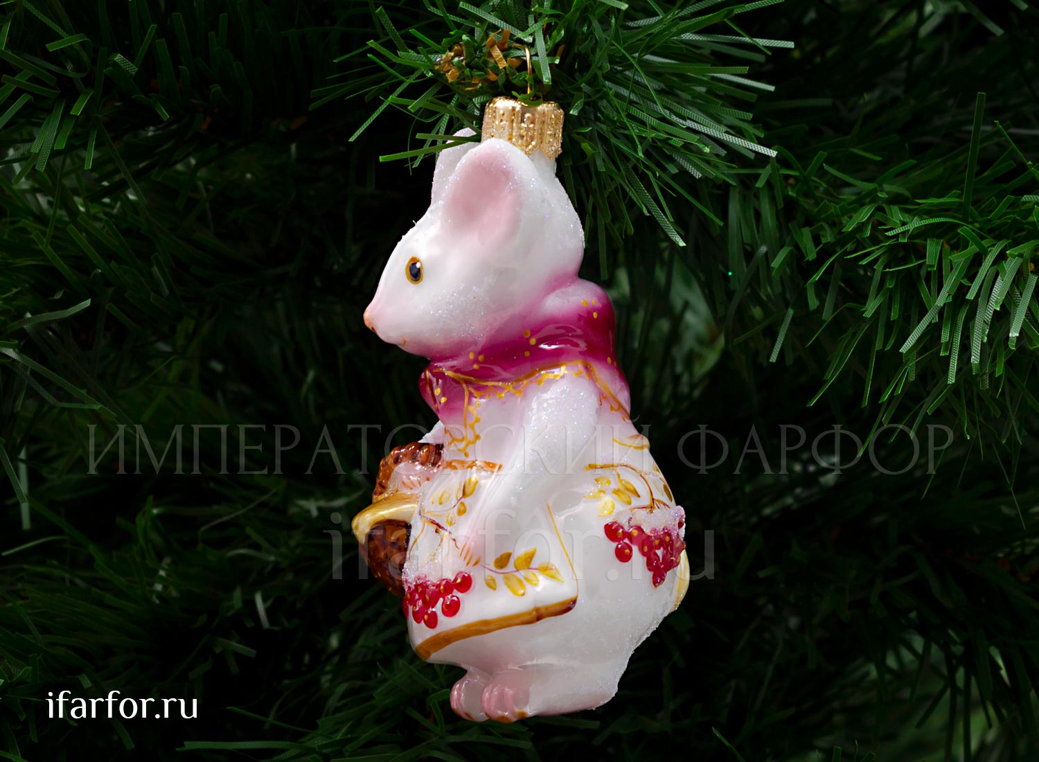 Елочная игрушка Ариэль Мышь в фартуке  Зимняя ягода