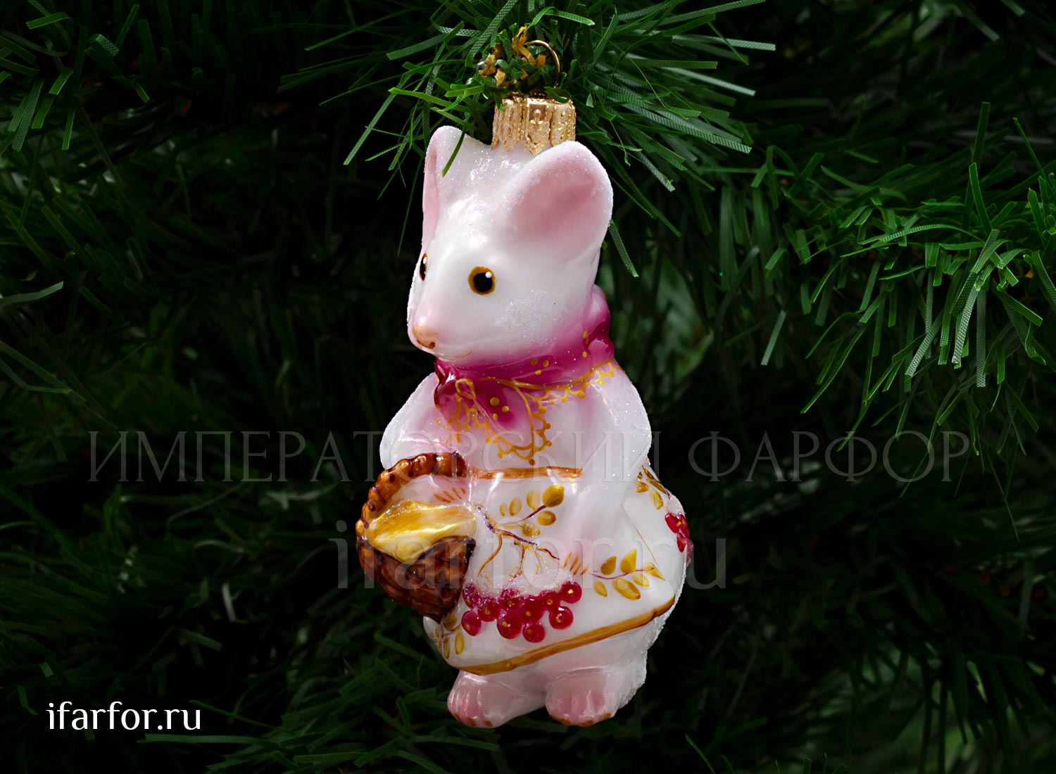 Елочная игрушка Ариэль Мышь в фартуке  Зимняя ягода