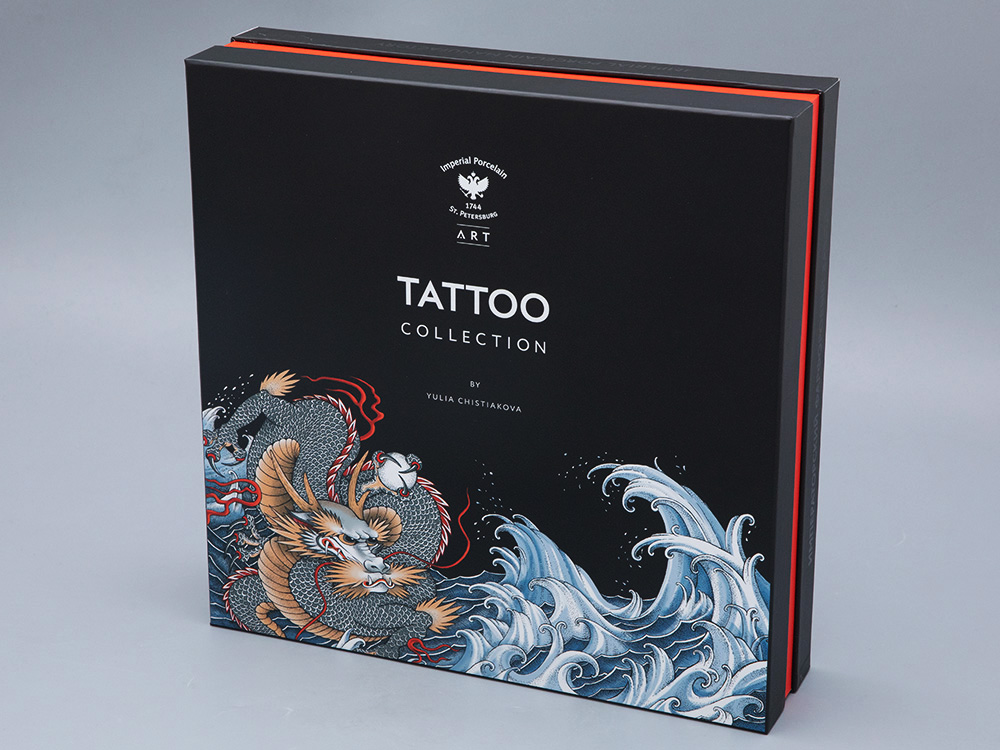 Декоративная тарелка «Tattoo Dragon (Татуировка Дракон)» Толстостенный костяной фарфор. 300 мм.