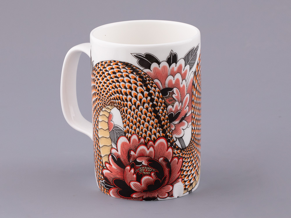 Бокал с блюдцем и крышкой «Tattoo SERPENTA (Татуировка Змея) (Татуировка Змея)» Толстостенный костяной фарфор
