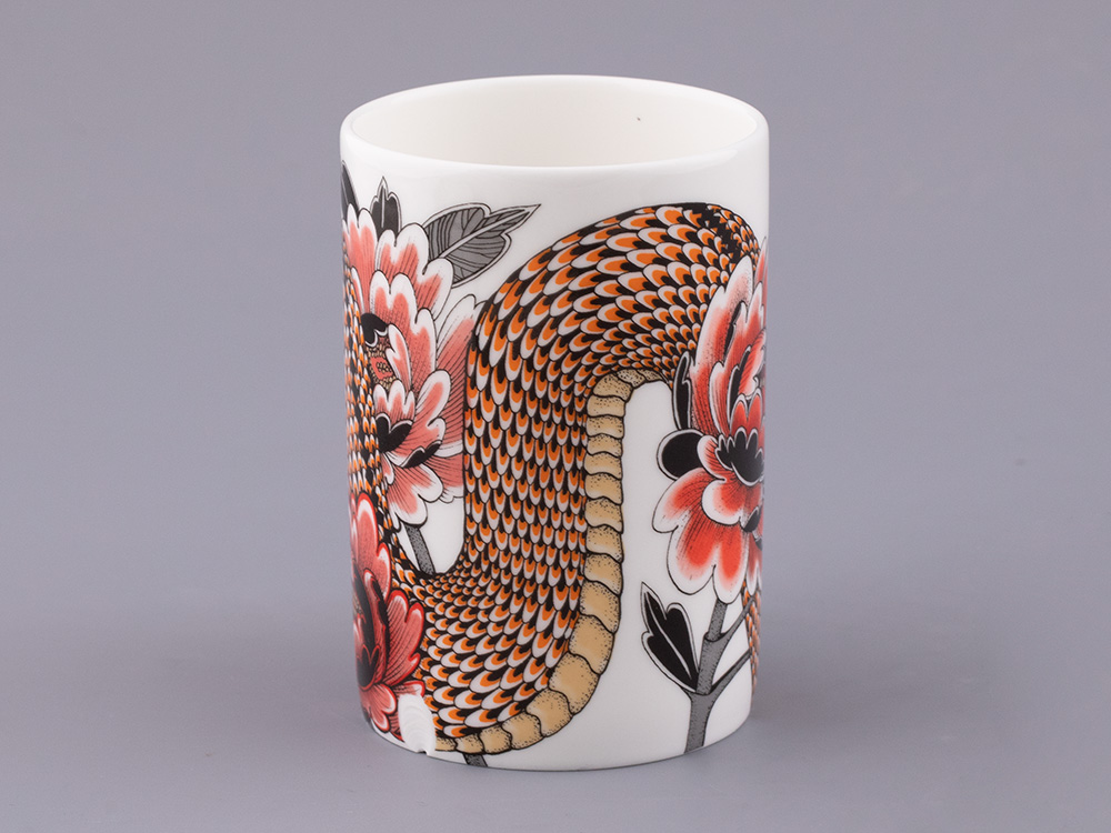 Бокал с блюдцем и крышкой «Tattoo SERPENTA (Татуировка Змея) (Татуировка Змея)» Толстостенный костяной фарфор