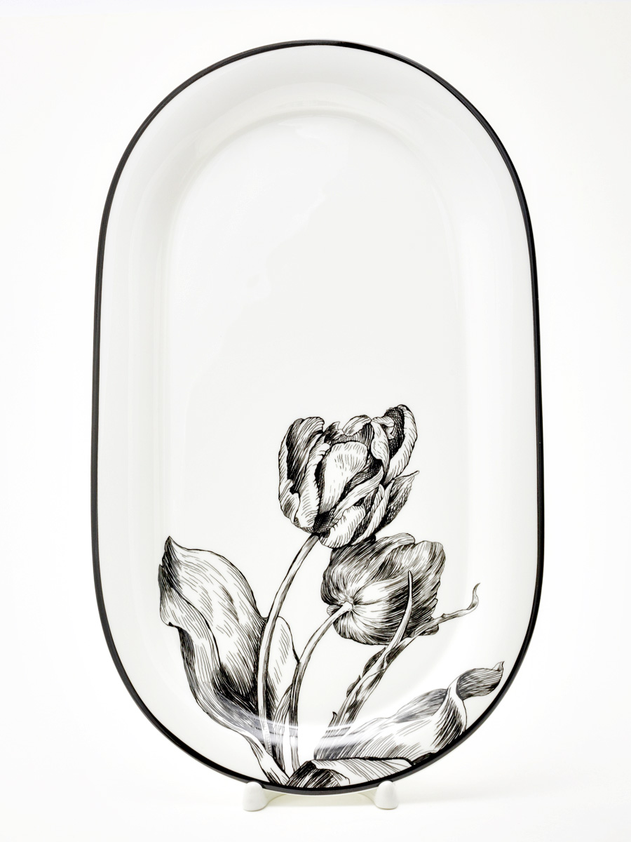 Блюдо овальное «Волшебный сад XIII» Форма: Юлиана. Костяной фарфор. 350 мм.