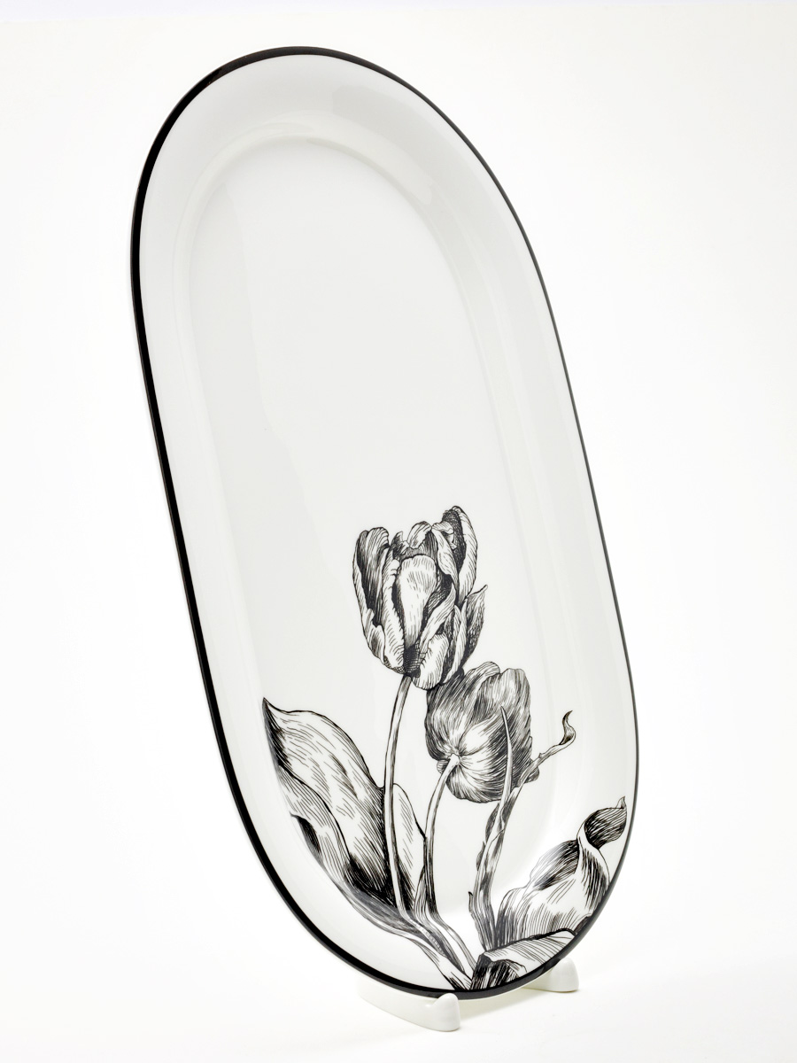 Блюдо овальное «Волшебный сад XIII» Форма: Юлиана. Костяной фарфор. 350 мм.