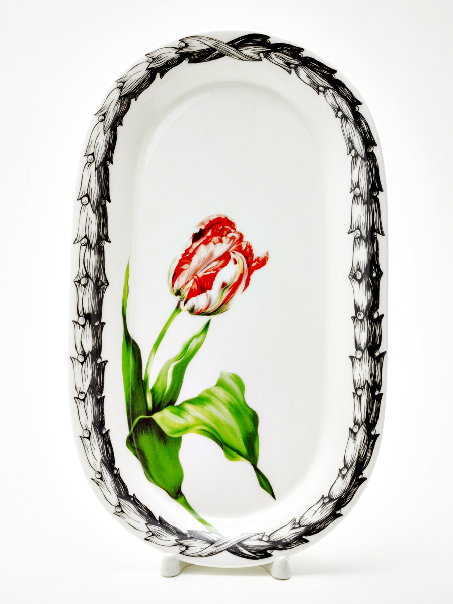 Блюдо овальное «Волшебный сад XIV» Форма: Юлиана. Костяной фарфор. 295 мм.