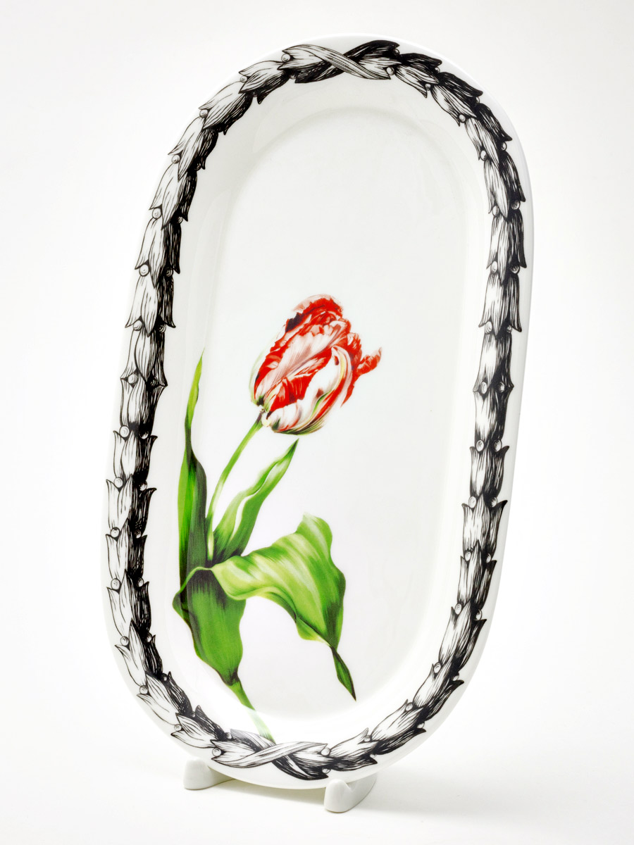 Блюдо овальное «Волшебный сад XIV» Форма: Юлиана. Костяной фарфор. 295 мм.