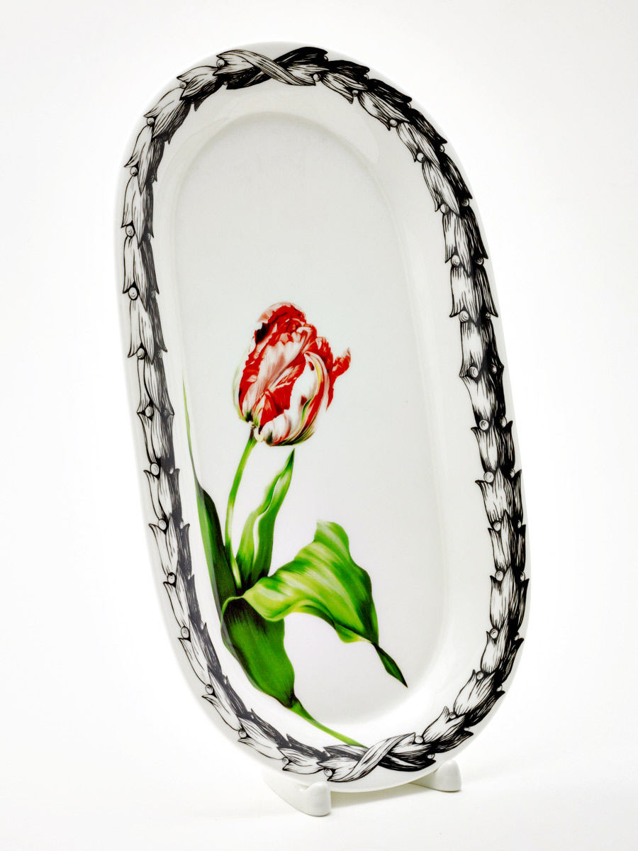 Блюдо овальное «Волшебный сад XIV» Форма: Юлиана. Костяной фарфор. 295 мм.