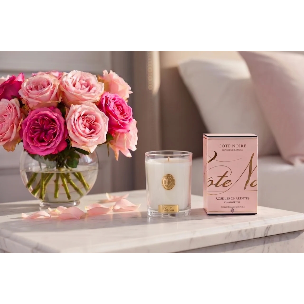 Свеча ароматическая «Розовый, белый, золотой» Форма: Charente Rose. Хрусталь. 80 x 125 мм.