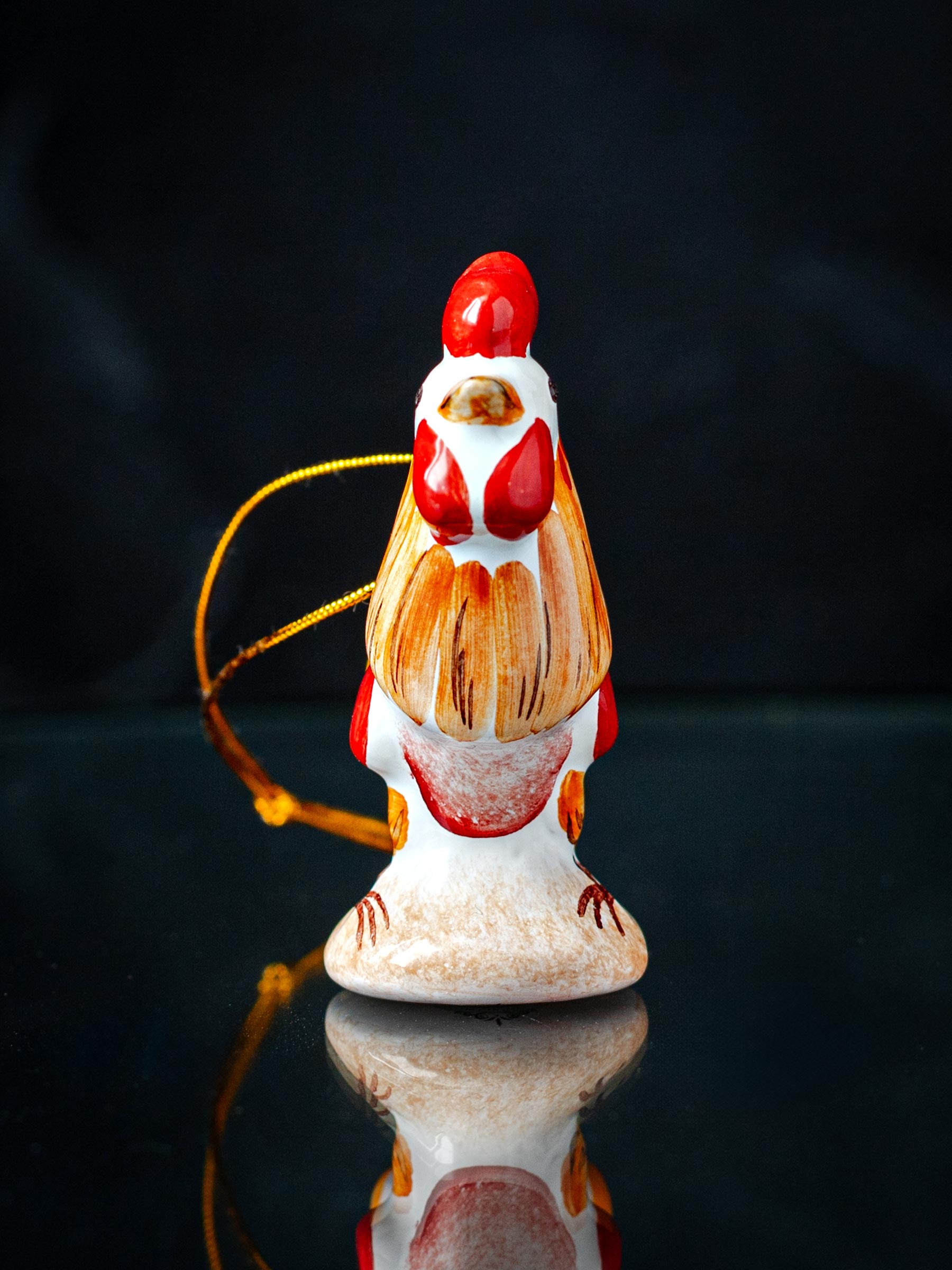 Елочная игрушка «Петушок мини» Майолика. 50 x 65 мм.