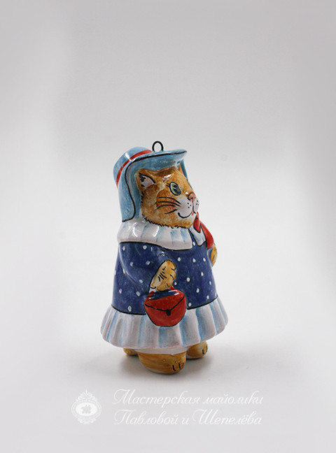 Елочная игрушка «Кошечка в шляпе» Майолика