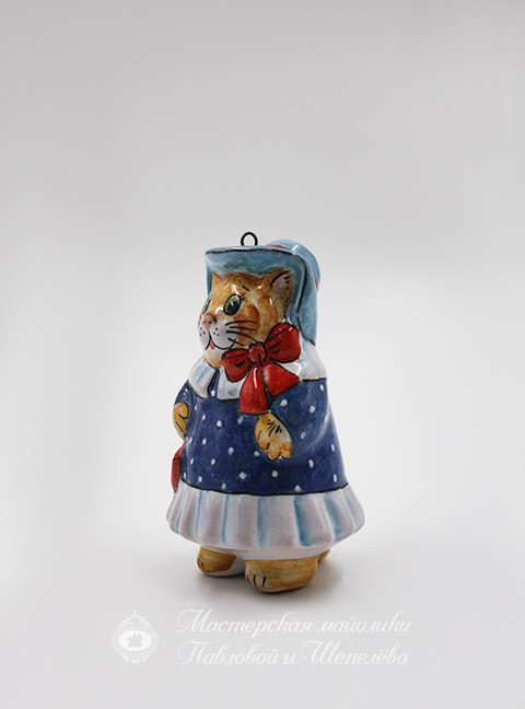 Елочная игрушка «Кошечка в шляпе» Майолика