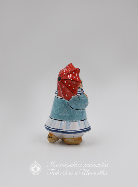 Елочная игрушка «Кошечка с зонтиком» Майолика. 67 x 115 мм.