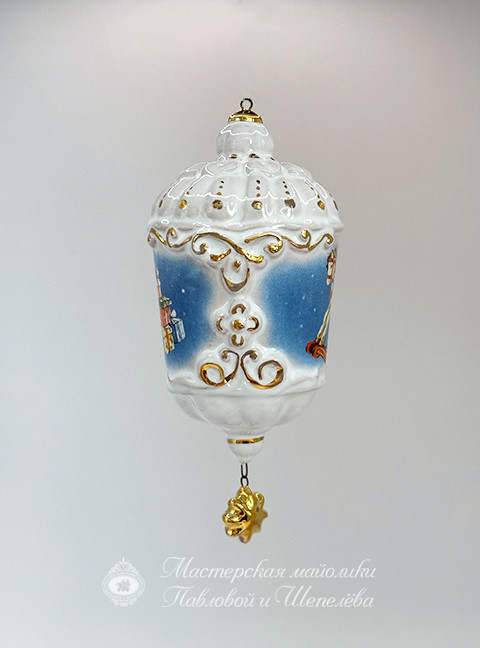 Елочная игрушка «Фонарик ажурный Игрушки» Майолика. 60 x 120 мм.