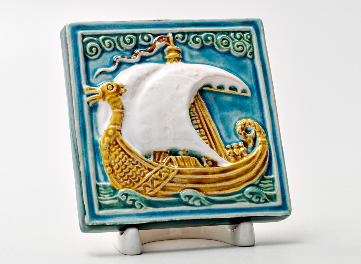 Изразец малый «Ладья 3 бирюзовый»