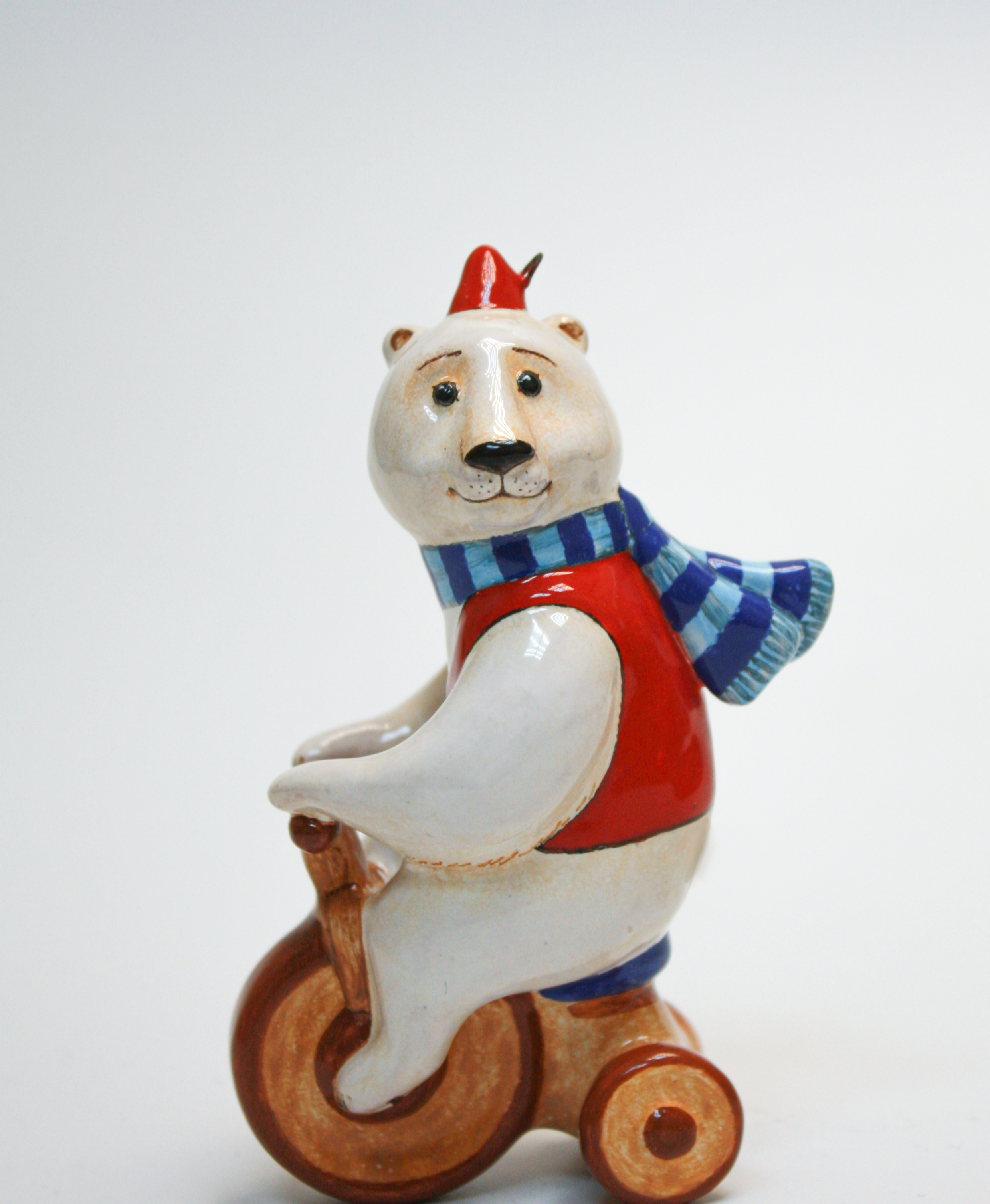 Елочная игрушка «Медведь на велосипеде» Майолика