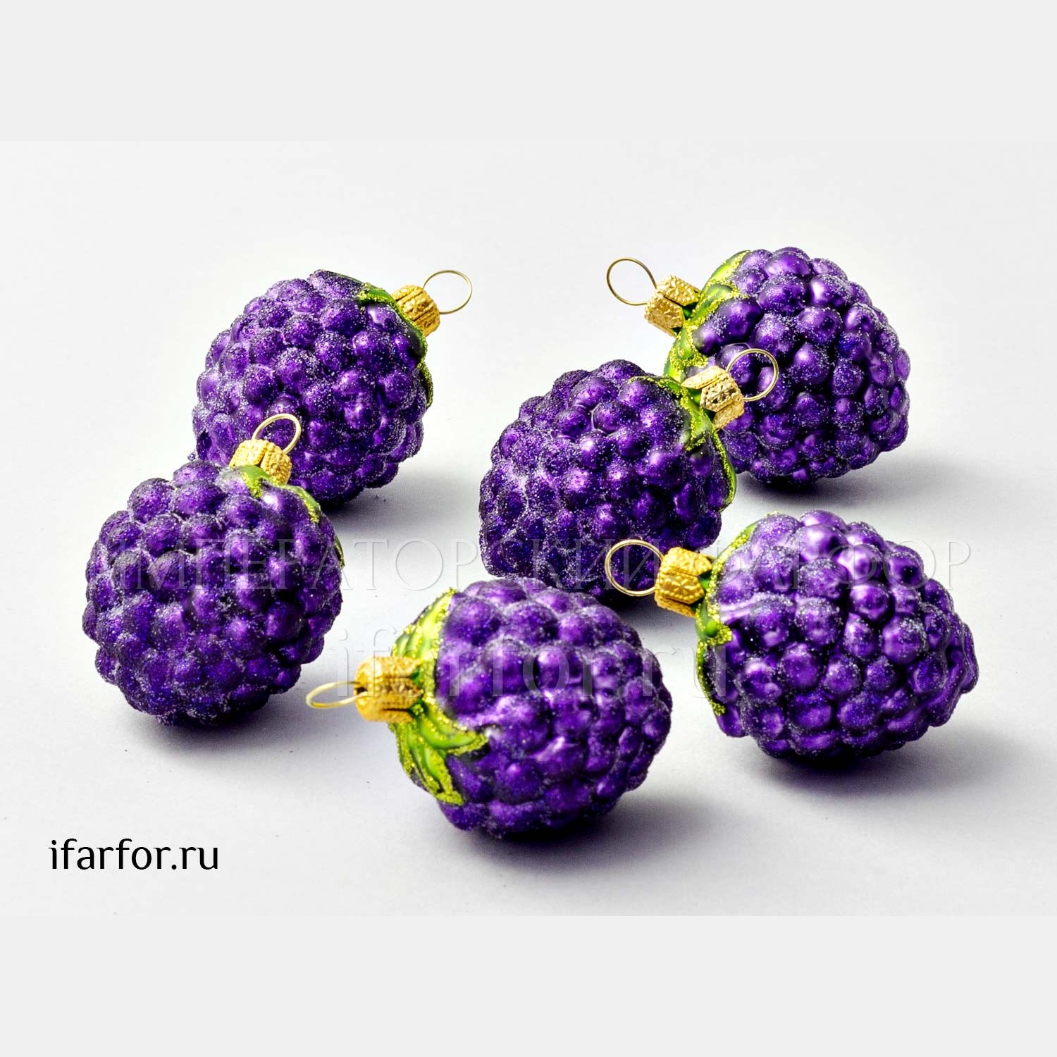 Елочная игрушка «Ежевика в банке (6шт.)» Стекло. 85 x 120 мм.