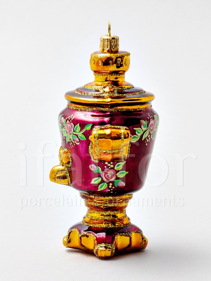 Елочная игрушка «Русский самовар» Стекло. 75 x 125 мм.
