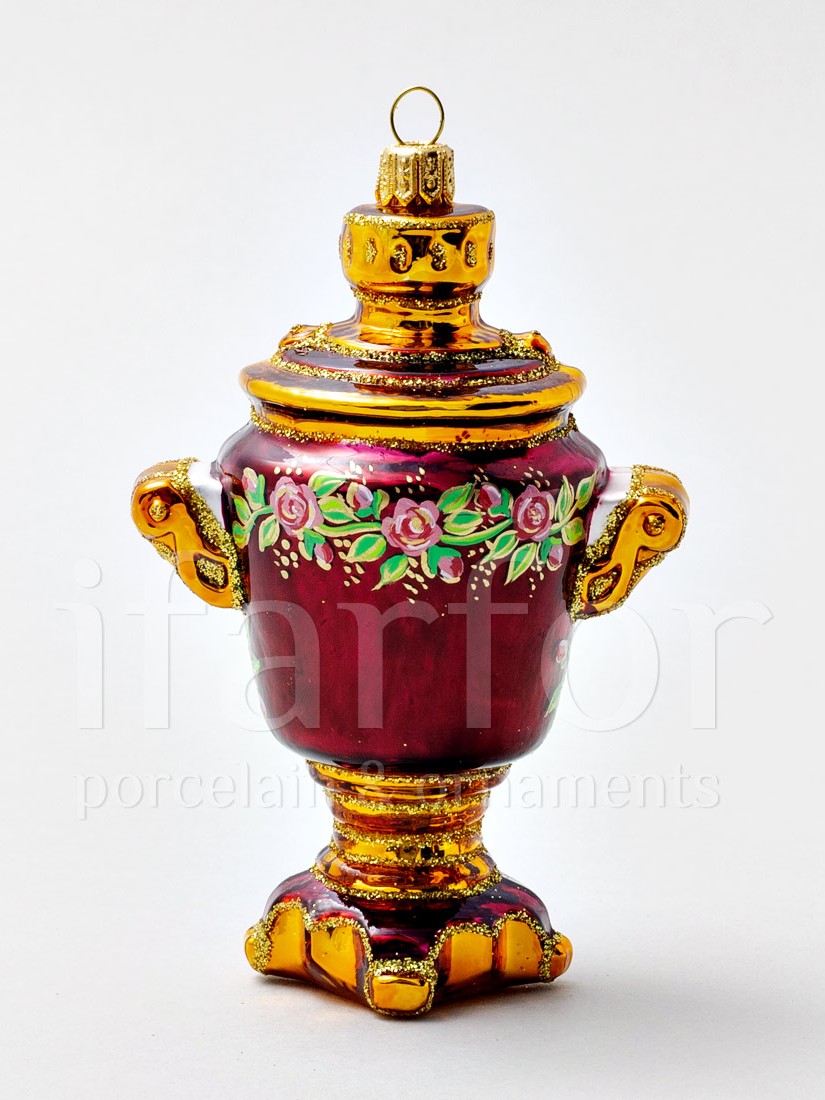 Елочная игрушка «Русский самовар» Стекло. 75 x 125 мм.