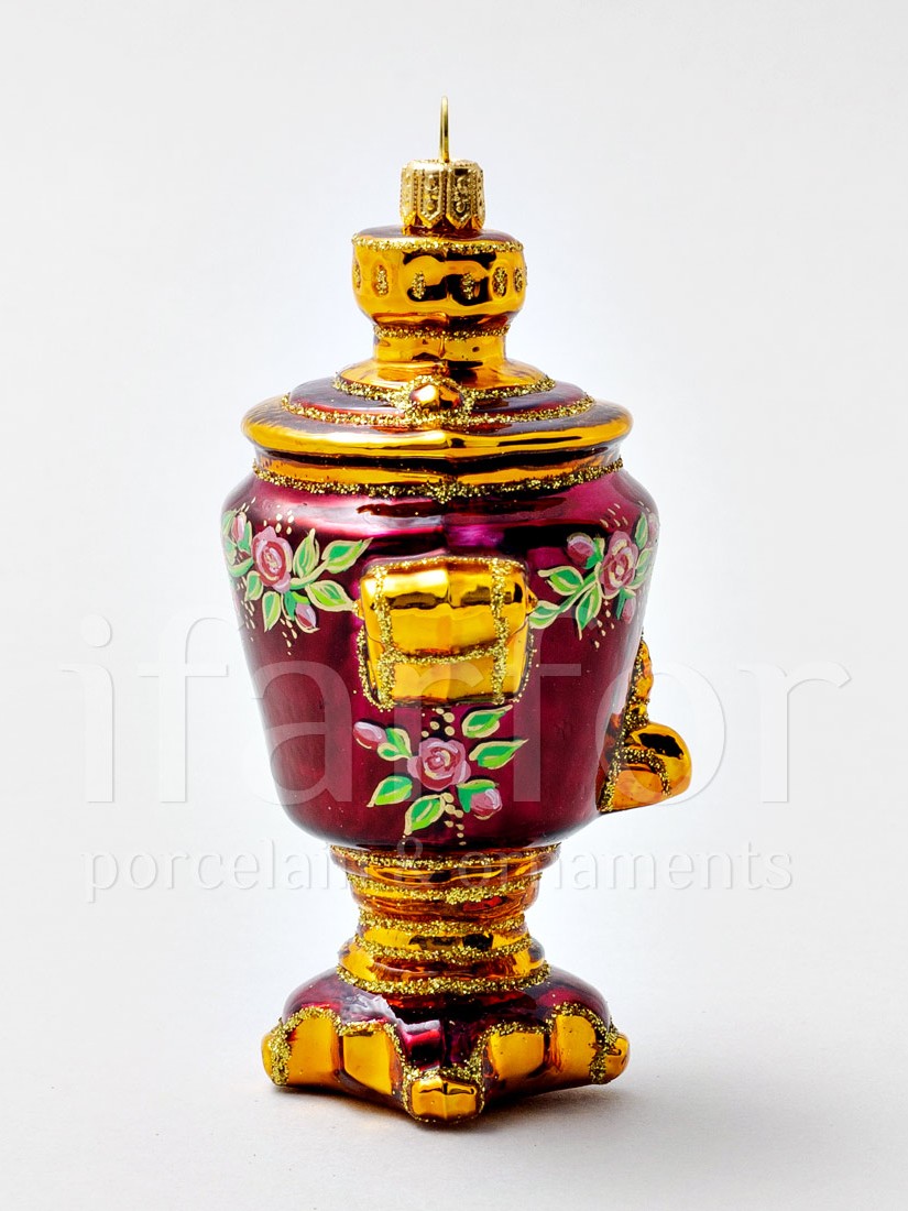 Елочная игрушка «Русский самовар» Стекло. 75 x 125 мм.