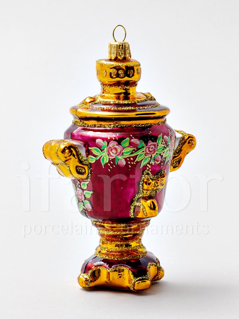 Елочная игрушка «Русский самовар» Стекло. 75 x 125 мм.