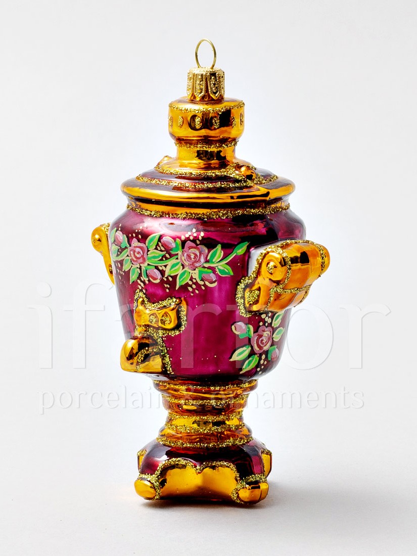 Елочная игрушка «Русский самовар» Стекло. 75 x 125 мм.