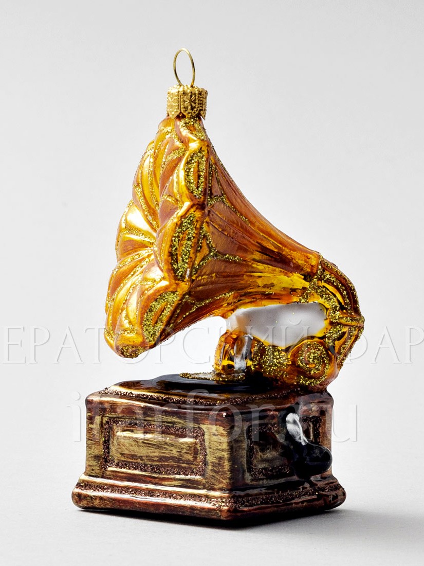 Елочная игрушка «Ретро Техника. Граммофон» Стекло. 50 x 100 мм.