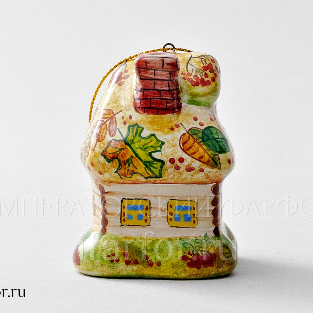 Елочная игрушка «Избушка» Форма: Избушка. Майолика. 55 x 65 мм.
