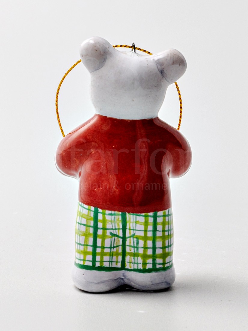 Елочная игрушка «Мишка с подарком» Форма: Мишка с подарком. Майолика. 50 x 85 мм.