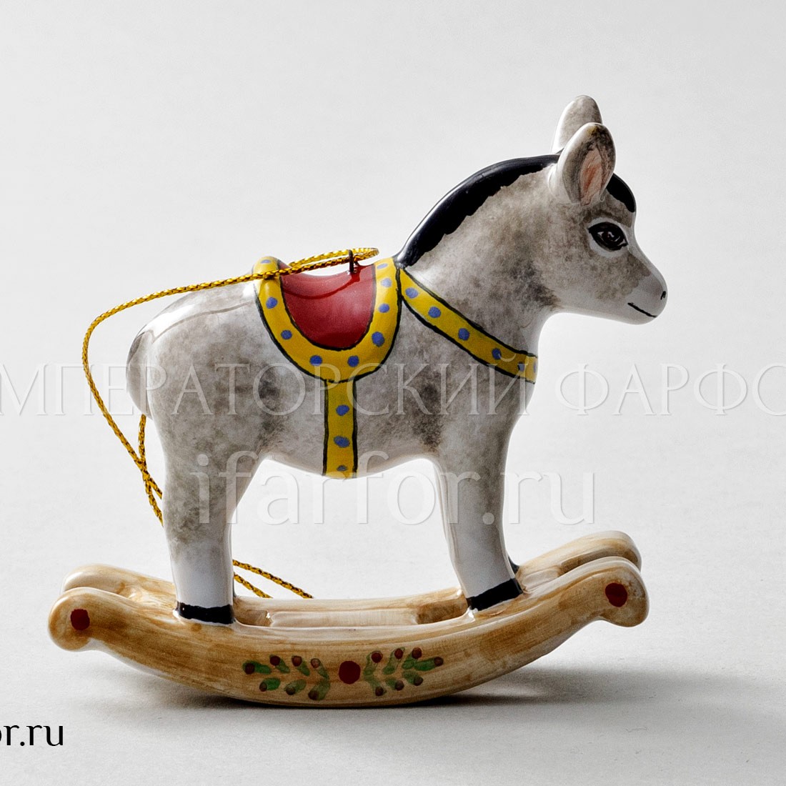 Елочная игрушка «Ослик-качалка» Форма: Ослик-качалка. Майолика. 60 x 56 мм.