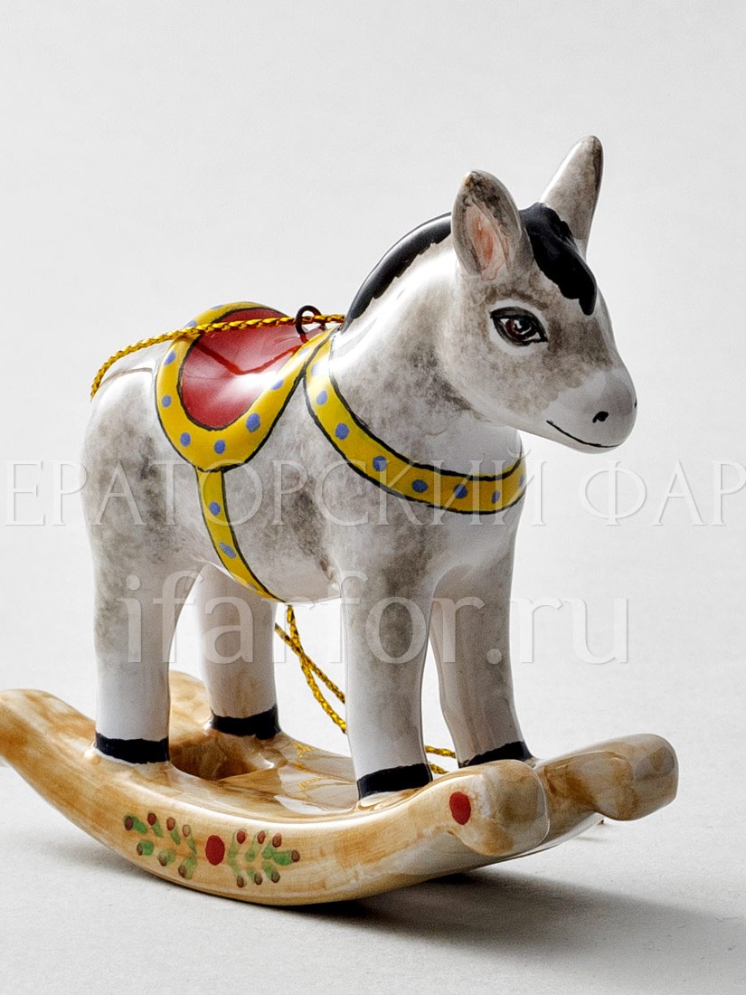Елочная игрушка «Ослик-качалка» Форма: Ослик-качалка. Майолика. 60 x 56 мм.
