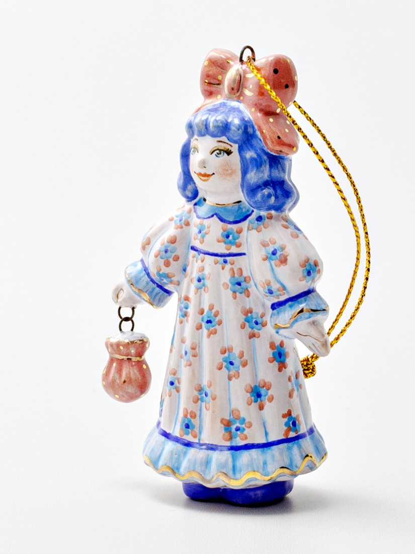Елочная игрушка «Золотой ключик. Мальвина» Майолика. 50 x 90 мм.
