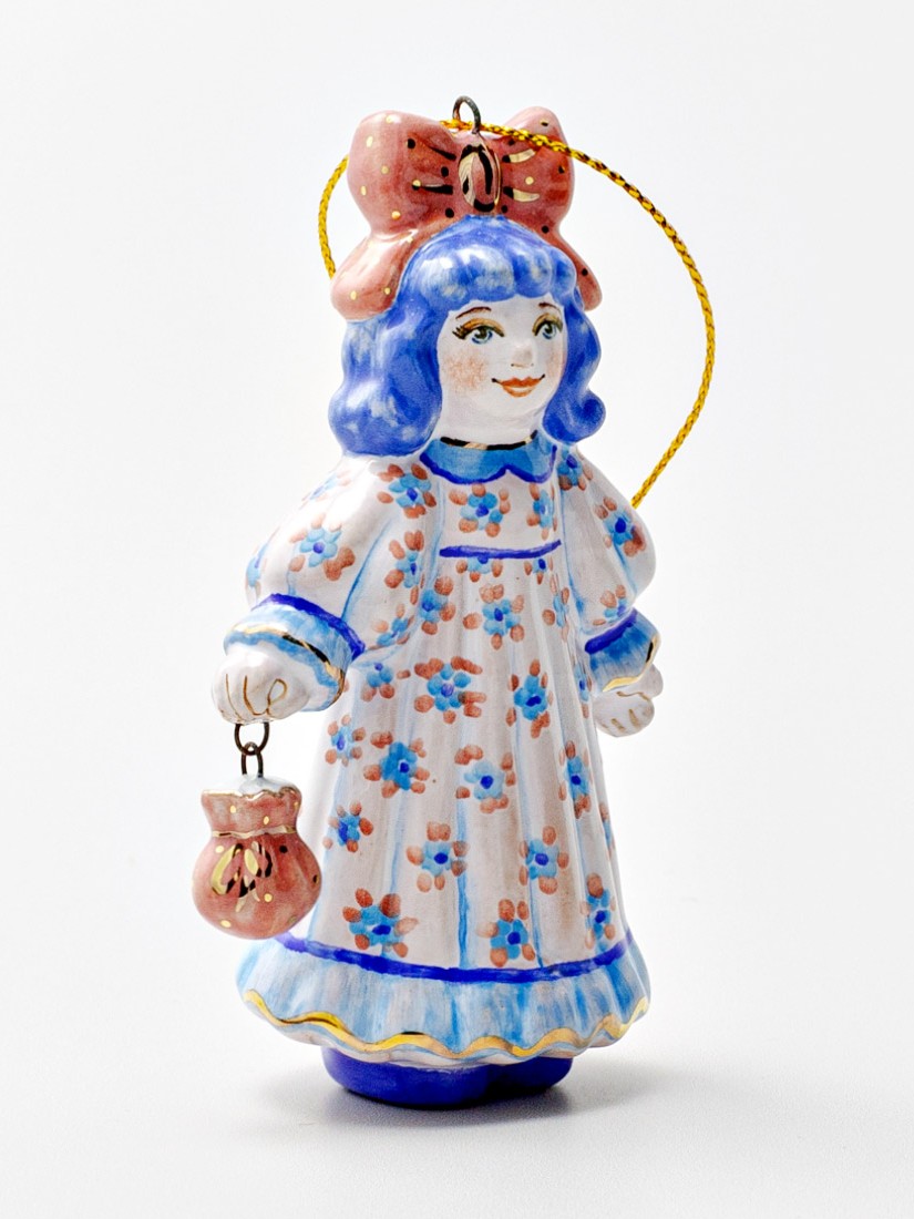 Елочная игрушка «Золотой ключик. Мальвина» Майолика. 50 x 90 мм.