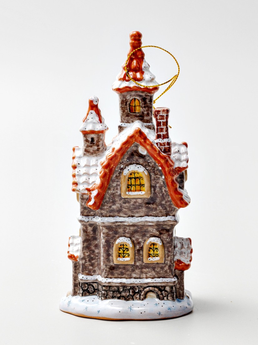 Елочная игрушка «Дом с фонарем» Форма: Дом с фонарем. Майолика. 80 x 170 мм.