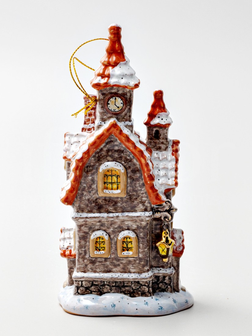 Елочная игрушка «Дом с фонарем» Форма: Дом с фонарем. Майолика. 80 x 170 мм.