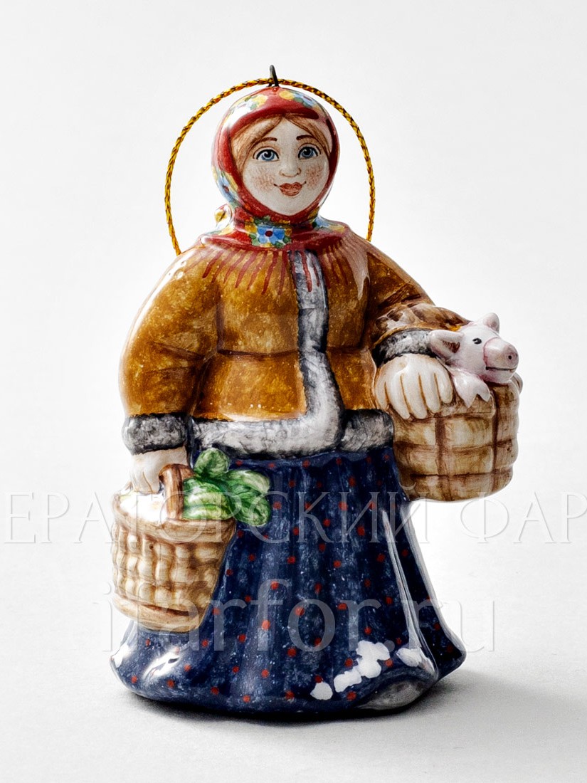 Елочная игрушка «С базара» Форма: С базара. Майолика. 60 x 90 мм.