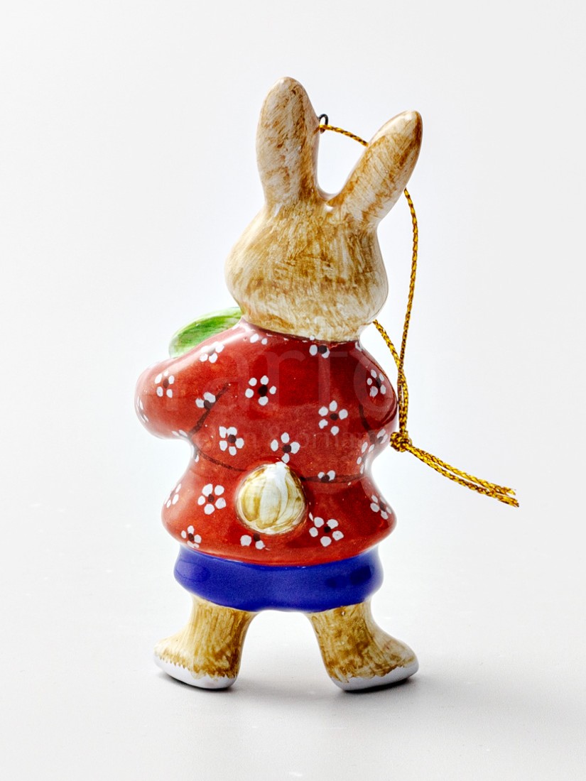 Елочная игрушка «Заяц с капустой» Форма: Заяц с капустой. Майолика. 45 x 45 x 105 мм.
