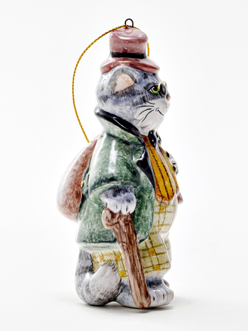 Елочная игрушка «Золотой ключик. Кот Базилио» Майолика. 55 x 105 мм.