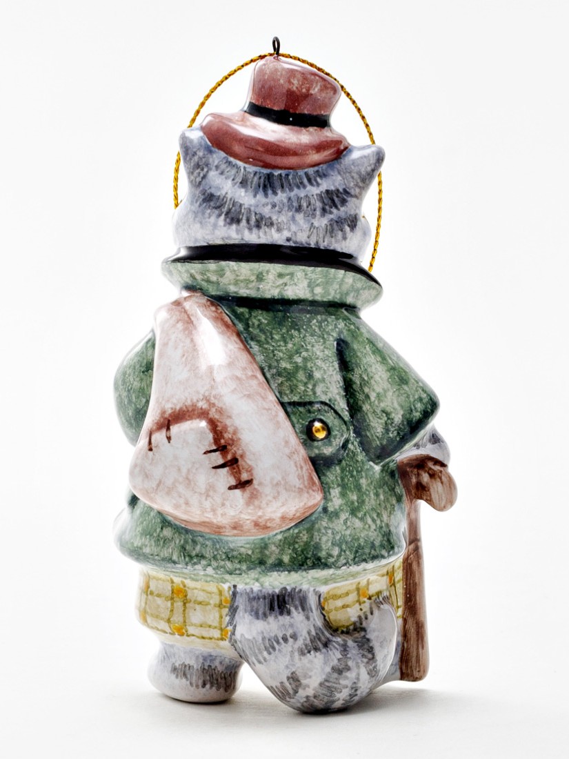 Елочная игрушка «Золотой ключик. Кот Базилио» Майолика. 55 x 105 мм.