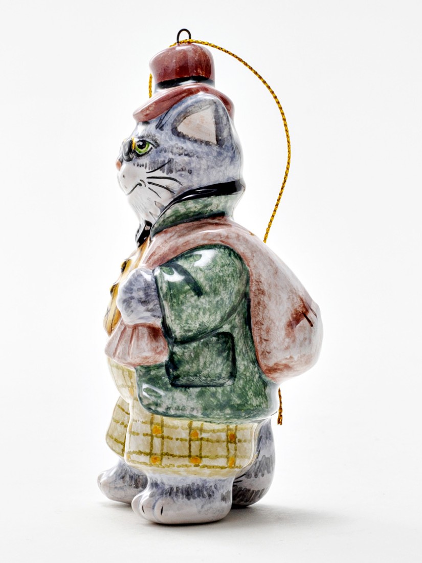 Елочная игрушка «Золотой ключик. Кот Базилио» Майолика. 55 x 105 мм.