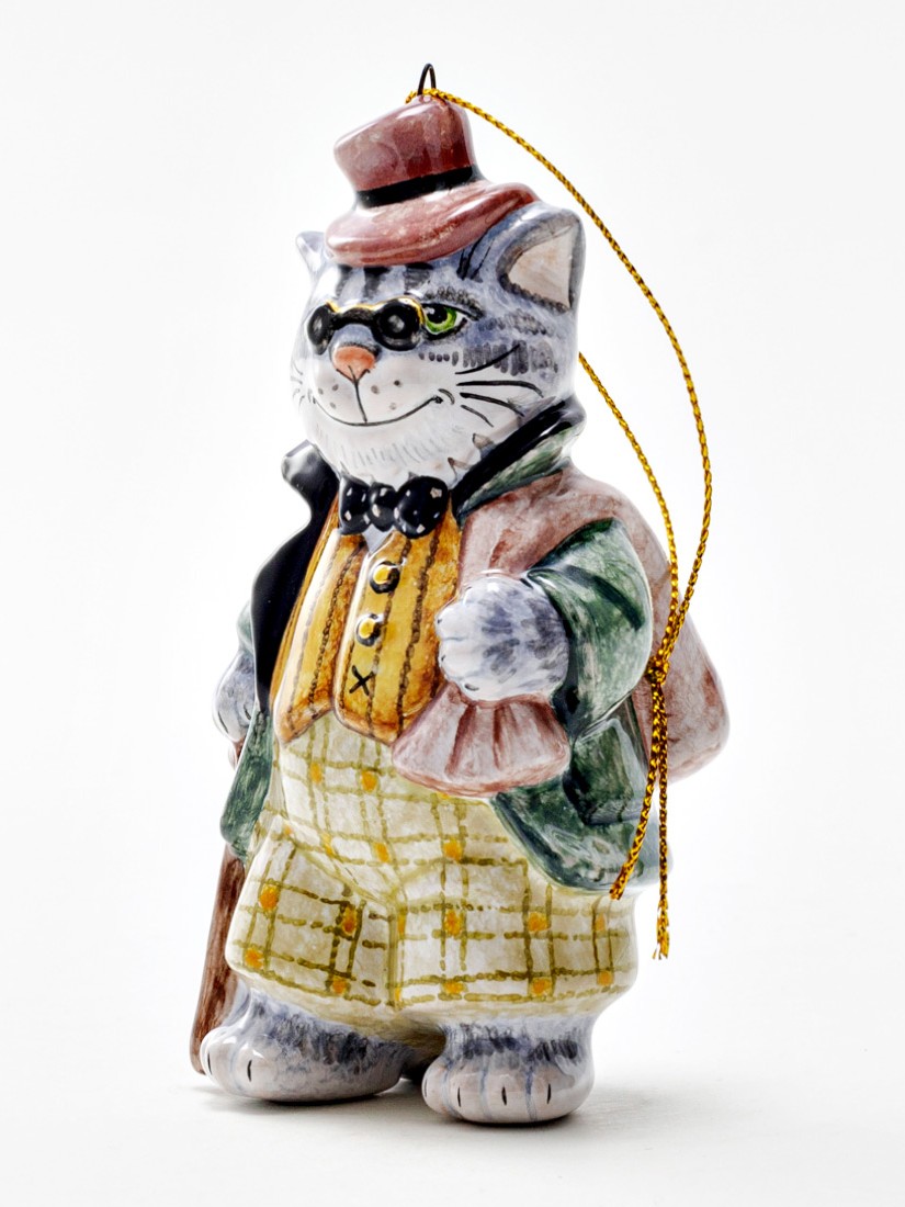 Елочная игрушка «Золотой ключик. Кот Базилио» Майолика. 55 x 105 мм.