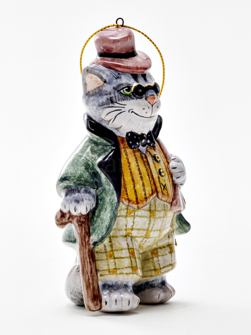 Елочная игрушка «Золотой ключик. Кот Базилио» Майолика. 55 x 105 мм.