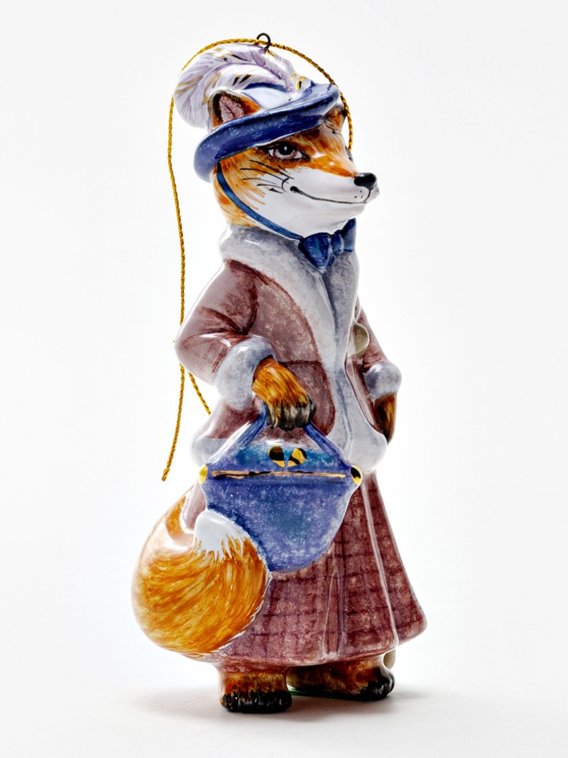 Елочная игрушка «Золотой ключик. Лиса Алиса» Майолика. 60 x 120 мм.