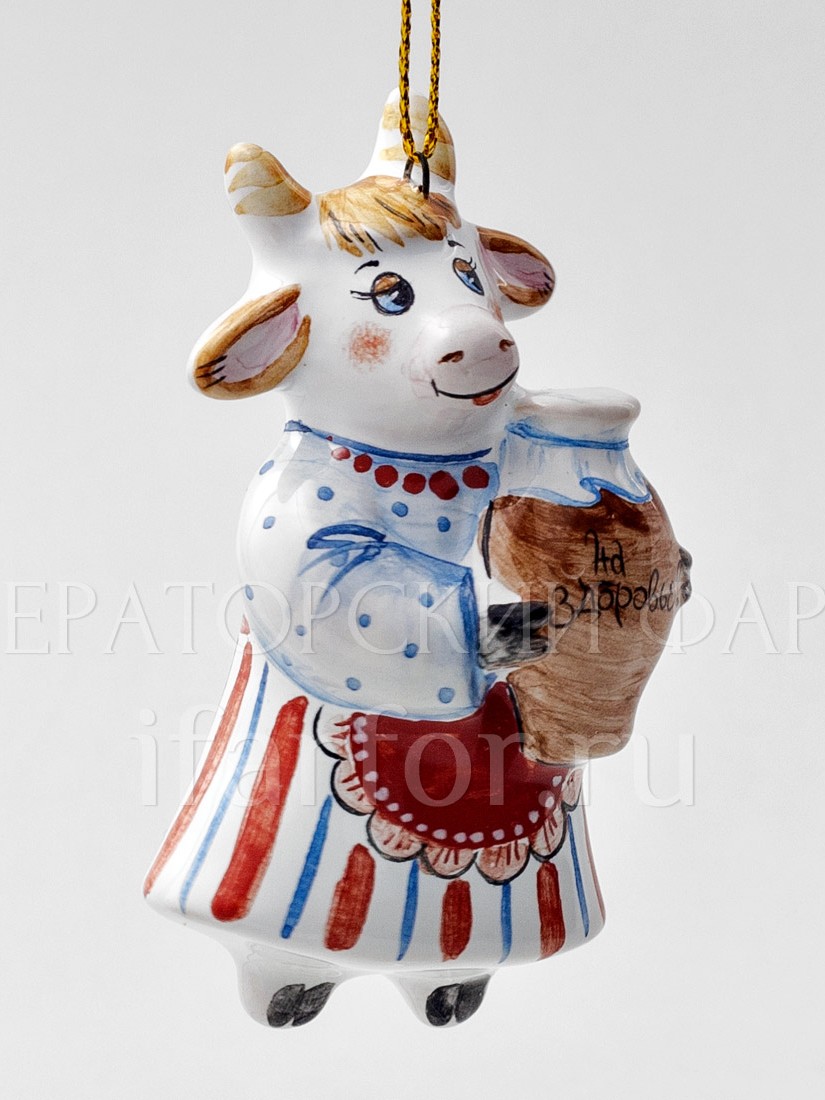 Елочная игрушка «Корова На здоровье» Форма: Корова На здоровье. Майолика. 40 x 80 мм.