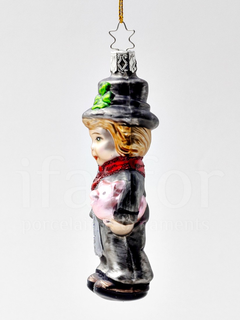 Елочная игрушка «Мальчик с копилкой» Стекло. 123 мм.