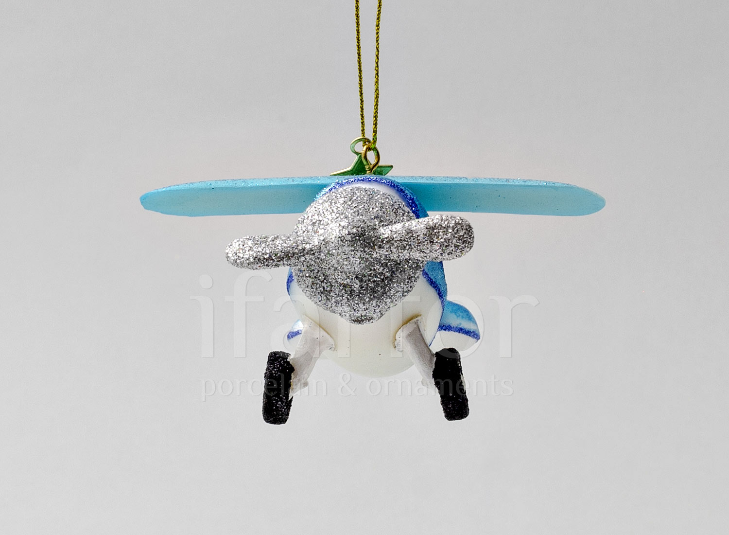 Елочная игрушка «Самолет синий»